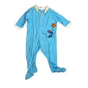 Vintage 60s Baby One Piece Blue Mouse Flower Size Small